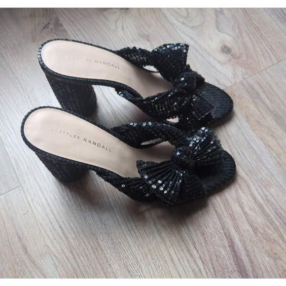 Loeffler Randall Penny Knot Black Sequin Slip On Mule Sandals Womens 10 - Picture 4 of 13